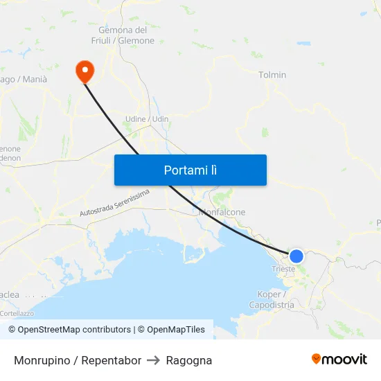 Monrupino / Repentabor to Ragogna map