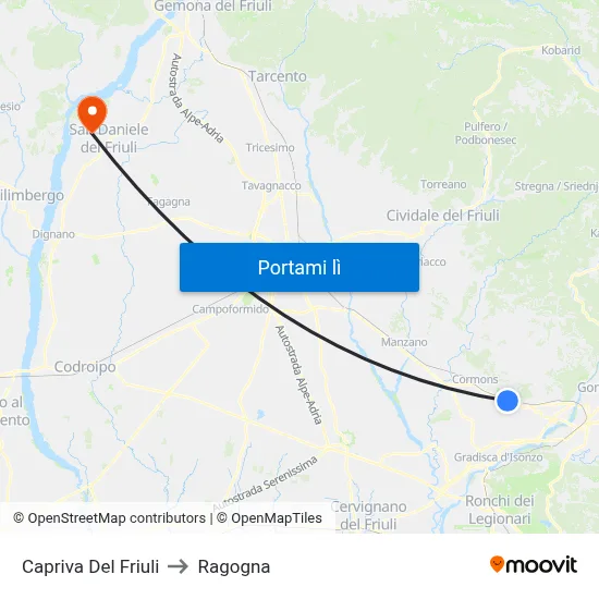 Capriva Del Friuli to Ragogna map