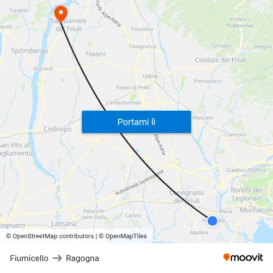 Fiumicello to Ragogna map
