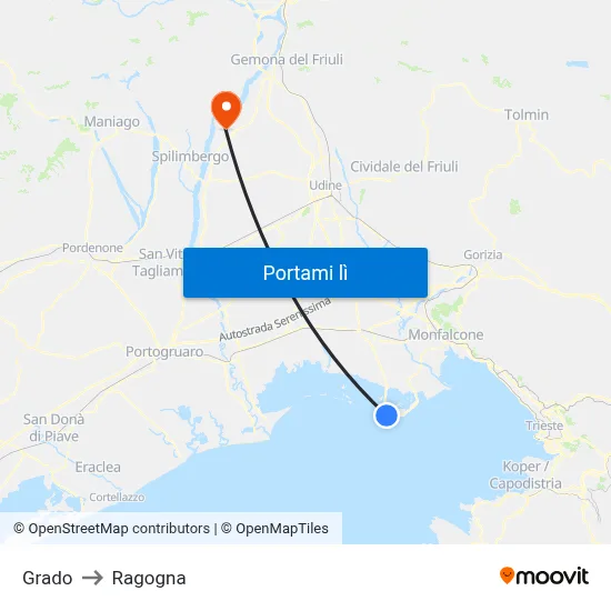 Grado to Ragogna map