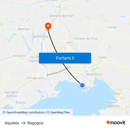 Aquileia to Ragogna map