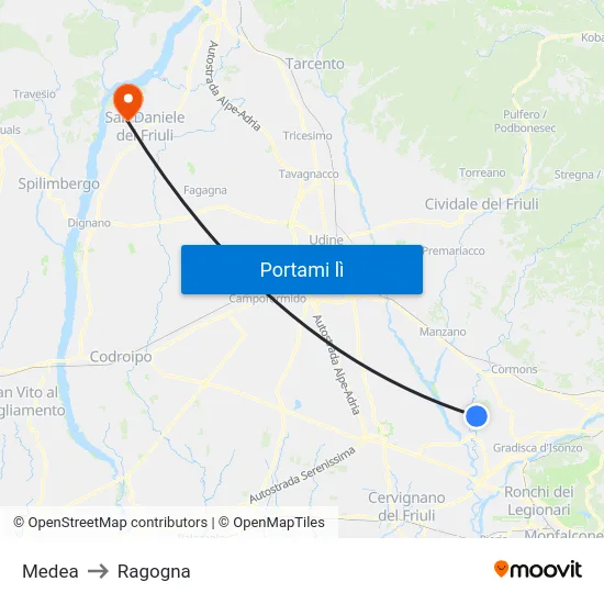 Medea to Ragogna map