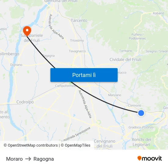 Moraro to Ragogna map