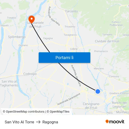 San Vito Al Torre to Ragogna map
