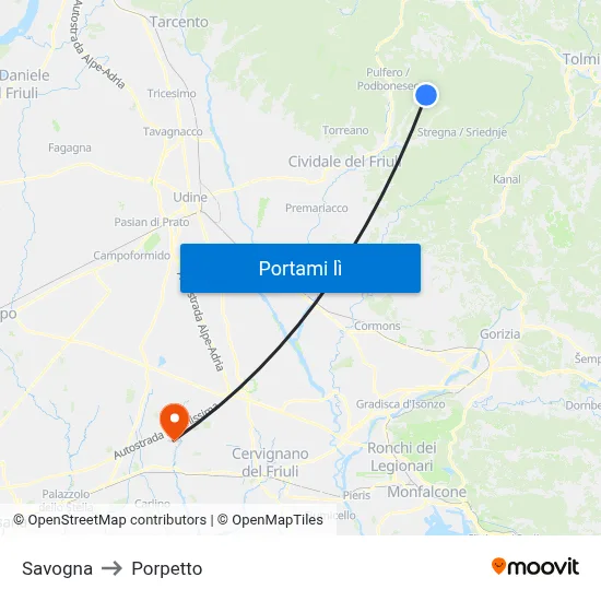 Savogna to Porpetto map