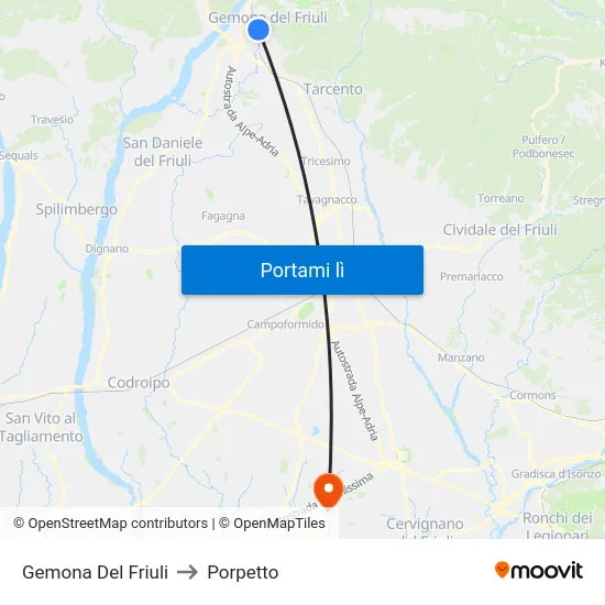 Gemona Del Friuli to Porpetto map