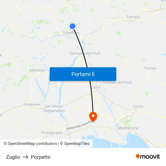 Zuglio to Porpetto map
