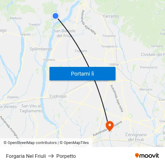 Forgaria Nel Friuli to Porpetto map