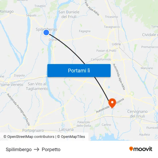 Spilimbergo to Porpetto map
