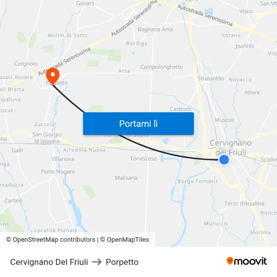 Cervignano Del Friuli to Porpetto map
