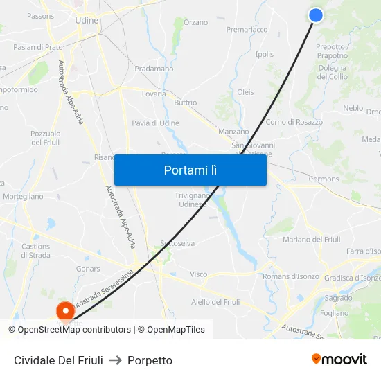 Cividale Del Friuli to Porpetto map