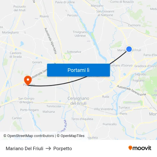 Mariano Del Friuli to Porpetto map