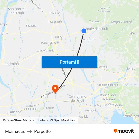 Moimacco to Porpetto map