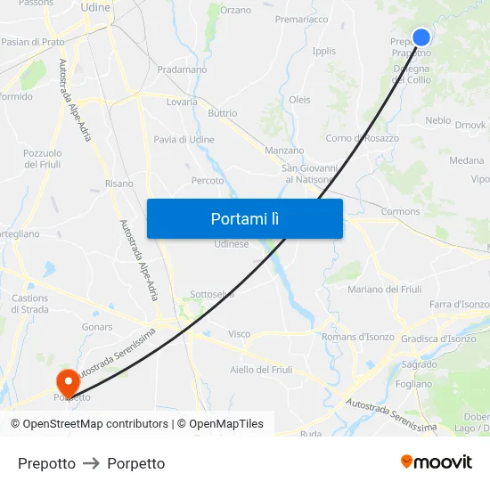 Prepotto to Porpetto map
