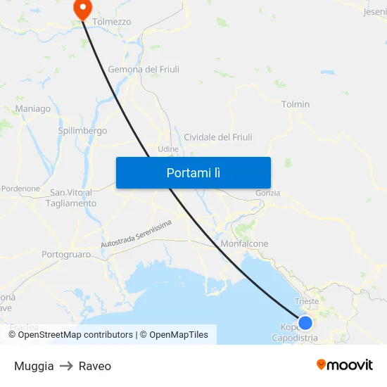 Muggia to Raveo map