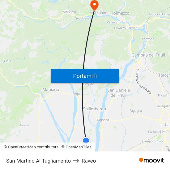 San Martino Al Tagliamento to Raveo map