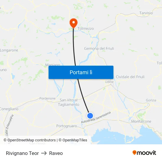 Rivignano Teor to Raveo map