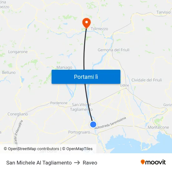 San Michele Al Tagliamento to Raveo map