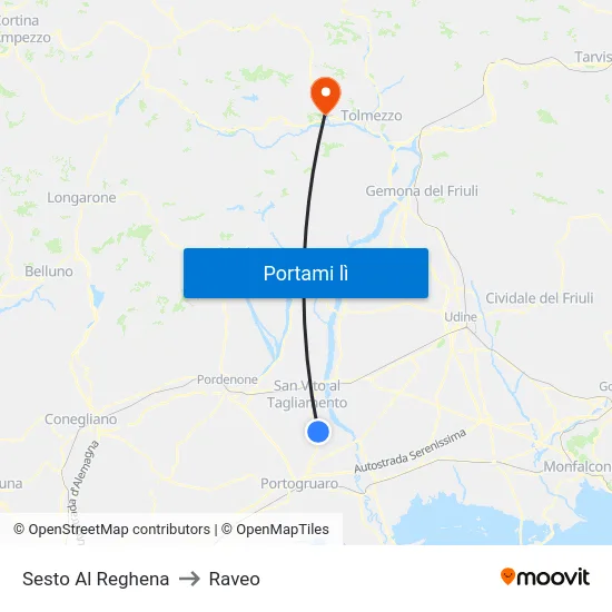 Sesto Al Reghena to Raveo map