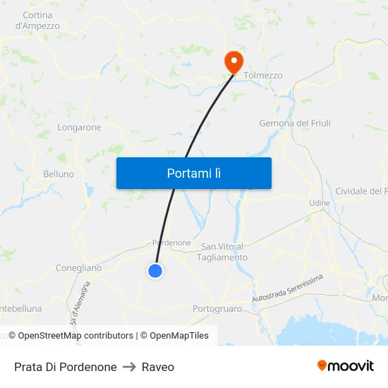 Prata Di Pordenone to Raveo map