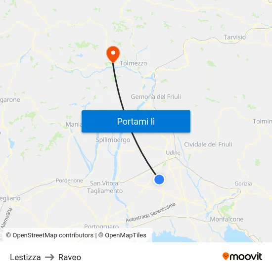 Lestizza to Raveo map