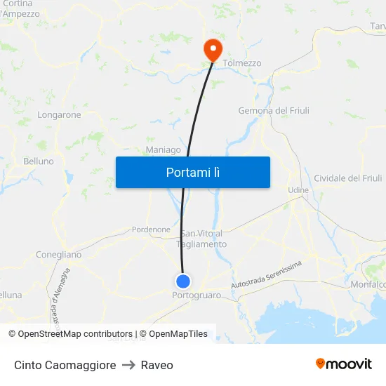 Cinto Caomaggiore to Raveo map