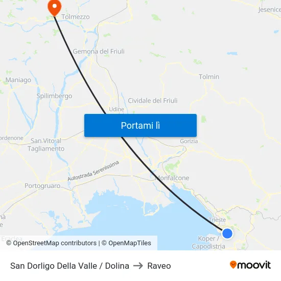 San Dorligo Della Valle / Dolina to Raveo map