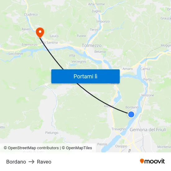 Bordano to Raveo map