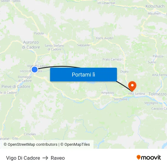 Vigo Di Cadore to Raveo map