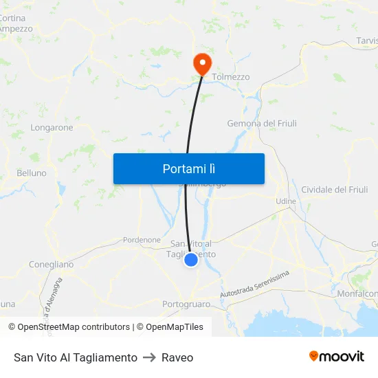 San Vito Al Tagliamento to Raveo map