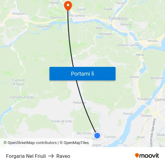 Forgaria Nel Friuli to Raveo map