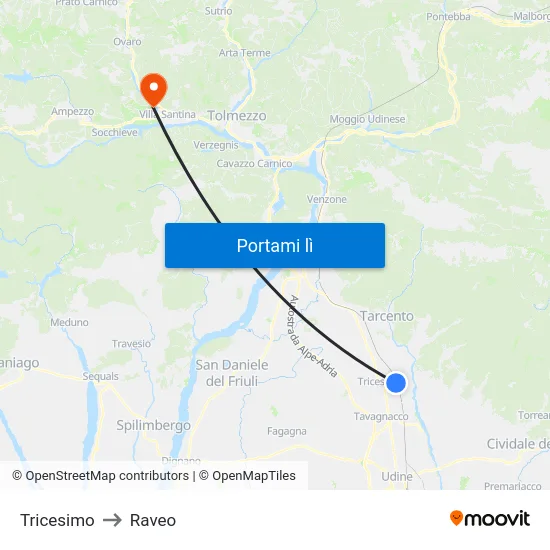 Tricesimo to Raveo map