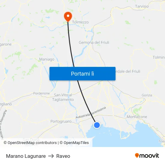 Marano Lagunare to Raveo map
