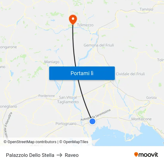 Palazzolo Dello Stella to Raveo map