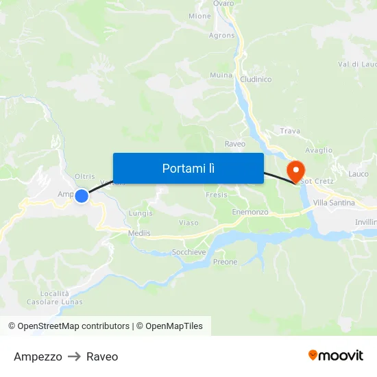Ampezzo to Raveo map