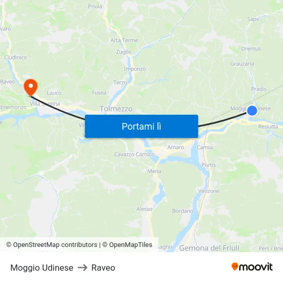 Moggio Udinese to Raveo map