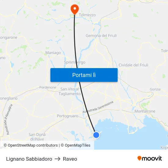 Lignano Sabbiadoro to Raveo map