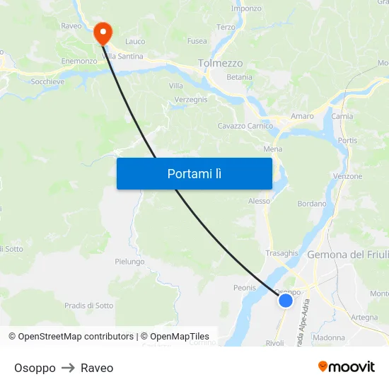 Osoppo to Raveo map