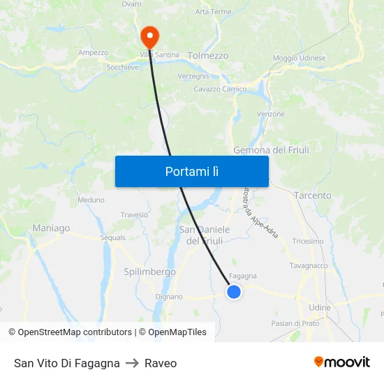 San Vito Di Fagagna to Raveo map