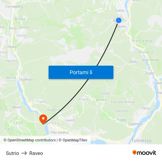Sutrio to Raveo map