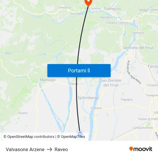Valvasone Arzene to Raveo map