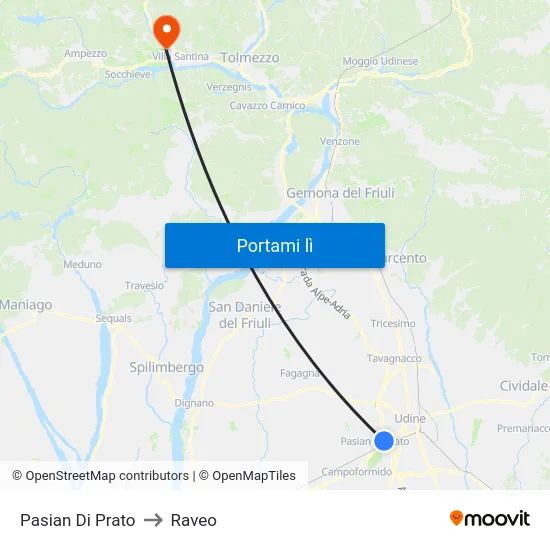 Pasian Di Prato to Raveo map