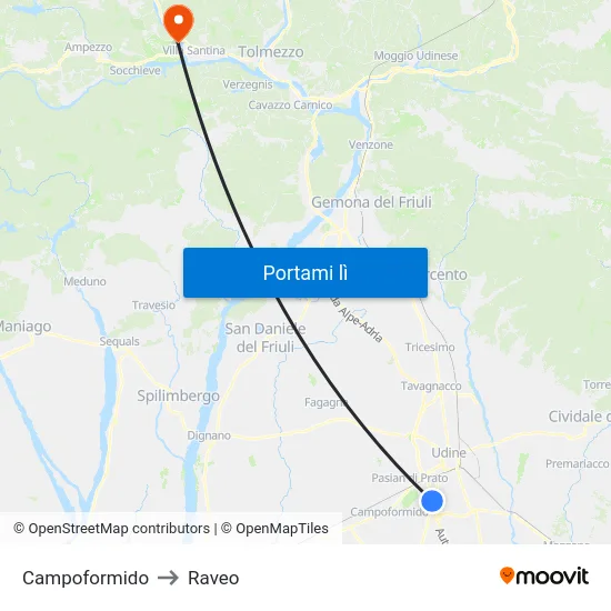 Campoformido to Raveo map