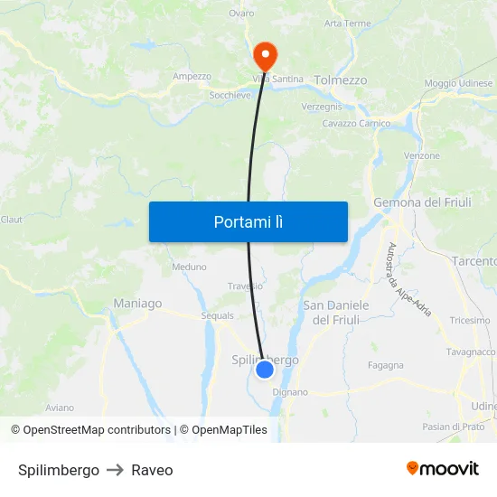Spilimbergo to Raveo map