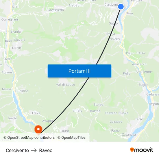 Cercivento to Raveo map