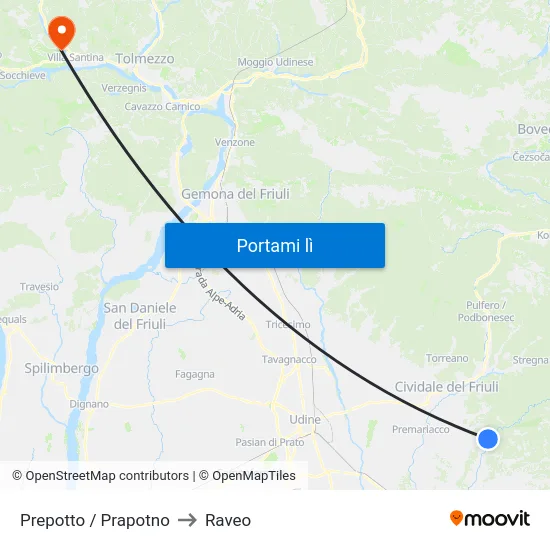 Prepotto / Prapotno to Raveo map