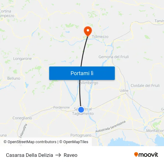 Casarsa Della Delizia to Raveo map