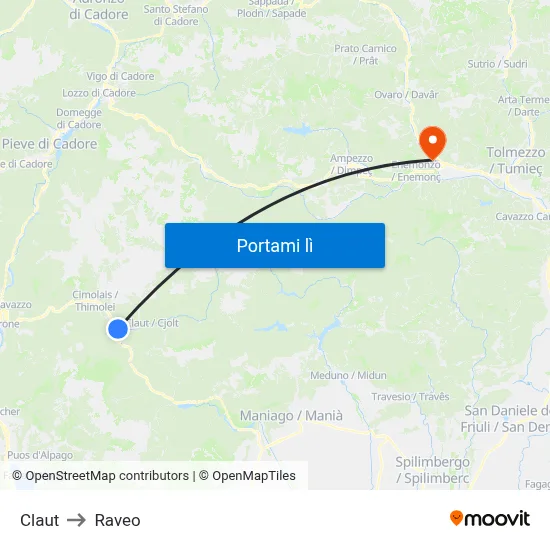 Claut to Raveo map