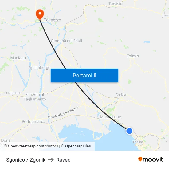 Sgonico / Zgonik to Raveo map