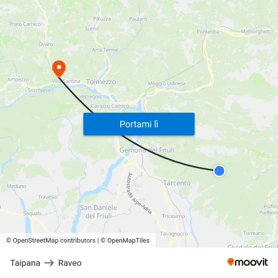 Taipana to Raveo map
